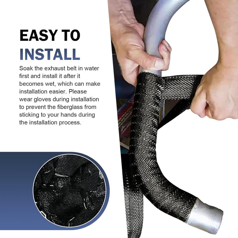 Bawkars Car Exhaust Heat Wrap, 196" Motorcycle Fiberglass Heat Resistant Fabric Shield Tape, Fiber Heat Insulation Tape, Universal Cuttable Protective Modification (Black) - Image 5